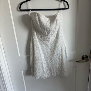 Park & Fifth White Lace Strapless Minford Mini Dress with Optional Sleeves